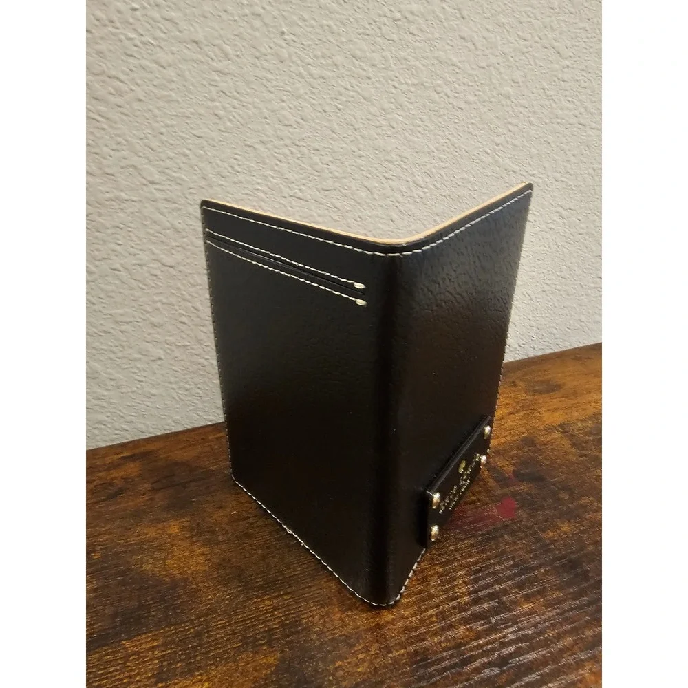 Kate Spade New York Black Leather Passport Holder Case Gold Logo Plaque - Picture 4 of 6